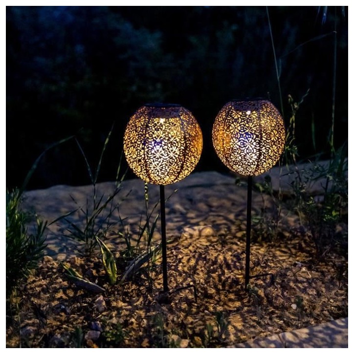 Lot de 2 balises solaires a planter - LUMISKY - AGADIR - H45 cm - Style oriental - LED blanc chaud Lot de 2 balises solaires a planter - LUMISKY - AGADIR - H45 cm - Style oriental - LED blanc chaud
