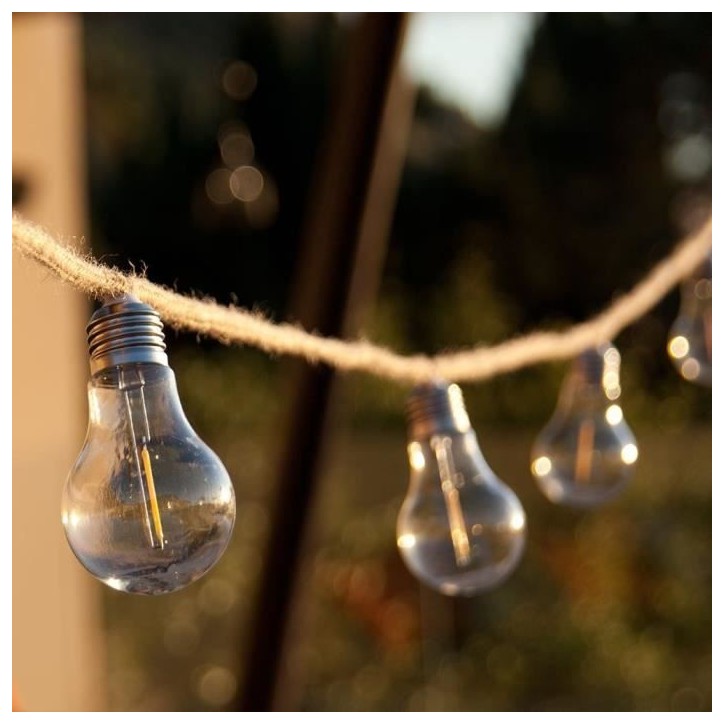 Guirlande lumineuse solaire - LUMISKY - FANTASY CORD SOLAR - 7.50 m - Corde 10 ampoules transparentes - LED blanc chaud Guirlande lumineuse solaire - LUMISKY - FANTASY CORD SOLAR - 7.50 m - Corde 10 ampoules transparentes - LED blanc chaud