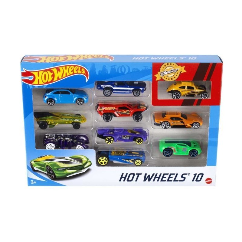 Hot Wheels - Coffret De 10 Véhicules - Coffret Petites Voitures - 3 a