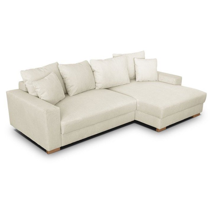 Canapé d'angle convertible réversible - 3 places - MALLO - Tissu velours côtelé Beige - 232 x 138/99 x 76 cm Canapé d'angle convertible réversible - 3 places - MALLO - Tissu velours côtelé Beige - 232 x 138/99 x 76 cm