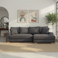 Canapé d'angle convertible réversible - 3 places - MALLO - Tissu velours côtelé Anthracite - 232 x 138/99 x 76 cm