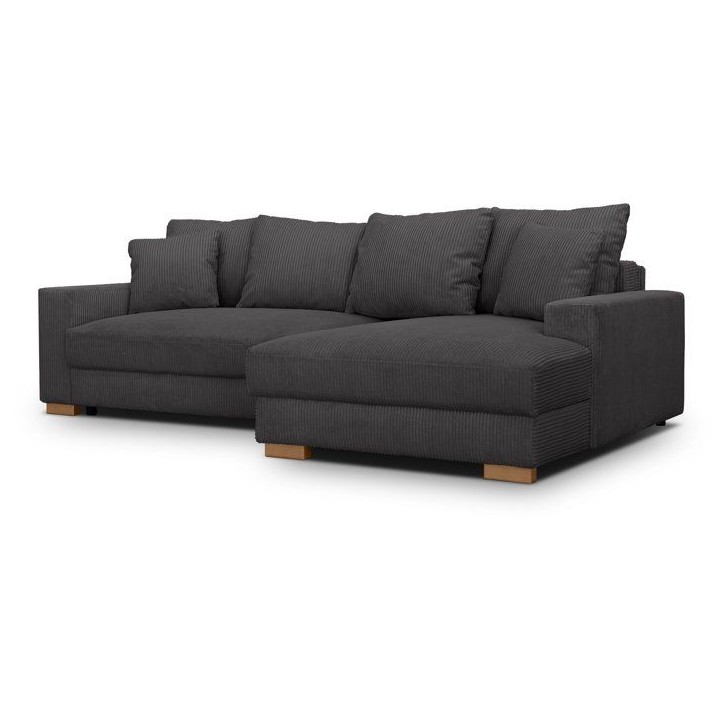 Canapé d'angle convertible réversible - 3 places - MALLO - Tissu velours côtelé Anthracite - 232 x 138/99 x 76 cm Canapé d'angle convertible réversible - 3 places - MALLO - Tissu velours côtelé Anthracite - 232 x 138/99 x 76 cm