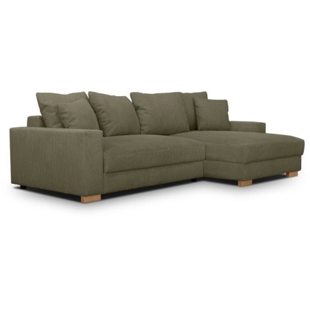 Canapé d'angle convertible réversible - 3 places - MALLO - Tissu velours côtelé Kaki - 232 x 138/99 x 76 cm
