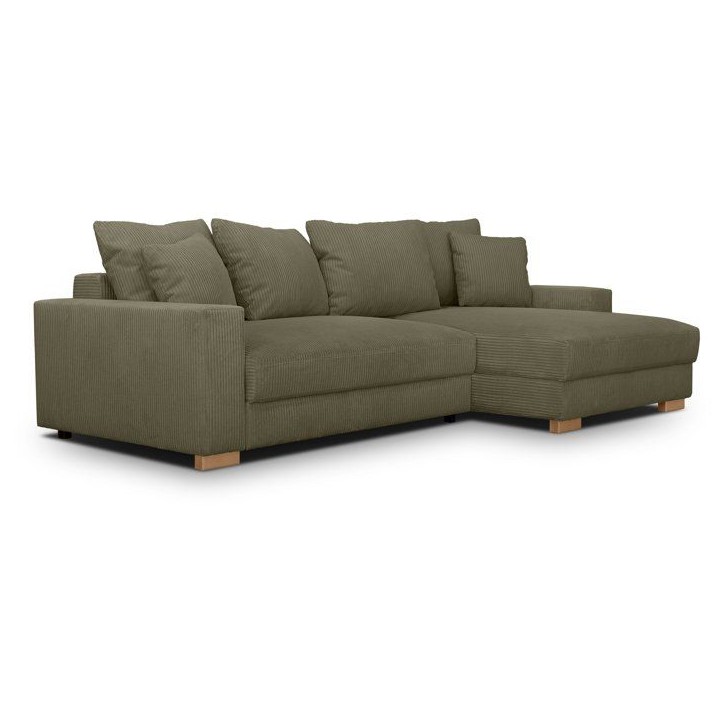 Canapé d'angle convertible réversible - 3 places - MALLO - Tissu velours côtelé Kaki - 232 x 138/99 x 76 cm Canapé d'angle convertible réversible - 3 places - MALLO - Tissu velours côtelé Kaki - 232 x 138/99 x 76 cm