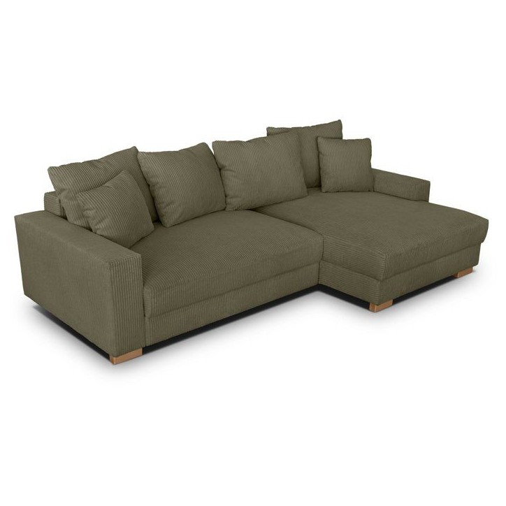 Canapé d'angle convertible réversible - 3 places - MALLO - Tissu velours côtelé Kaki - 232 x 138/99 x 76 cm Canapé d'angle convertible réversible - 3 places - MALLO - Tissu velours côtelé Kaki - 232 x 138/99 x 76 cm