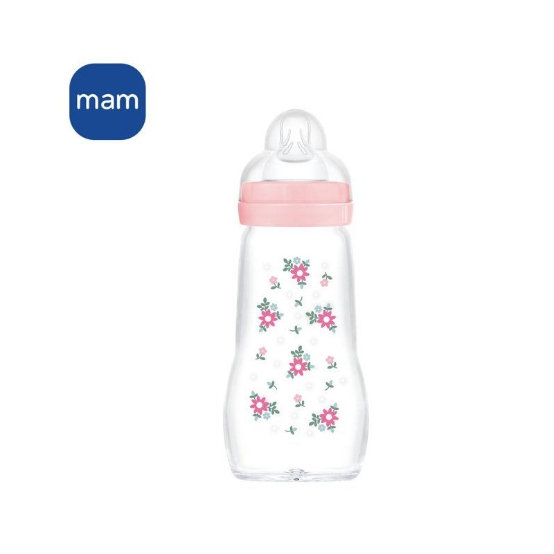Biberon en verre MAM - Tétine Débit 2 Moyen - Rose