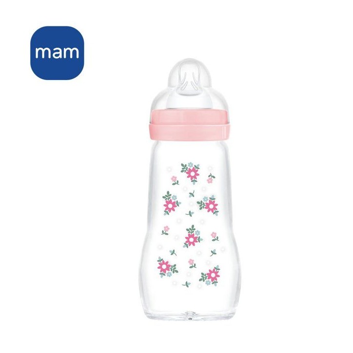 Biberon en verre MAM - Tétine Débit 2 Moyen - Rose Biberon en verre MAM - Tétine Débit 2 Moyen - Rose