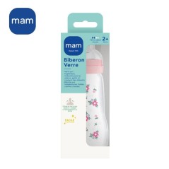 Biberon en verre MAM - Tétine Débit 2 Moyen - Rose
