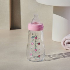 Biberon en verre MAM - Tétine Débit 2 Moyen - Rose