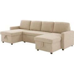 Canapé panoramique convertible - 4 places - MARCEL - Tissu Beige - 2