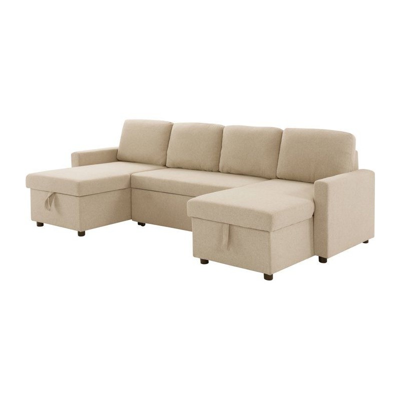 Canapé panoramique convertible - 4 places - MARCEL - Tissu Beige - 2