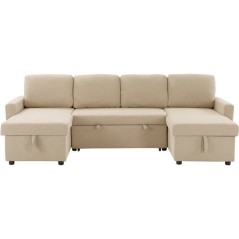 Canapé panoramique convertible - 4 places - MARCEL - Tissu Beige - 2