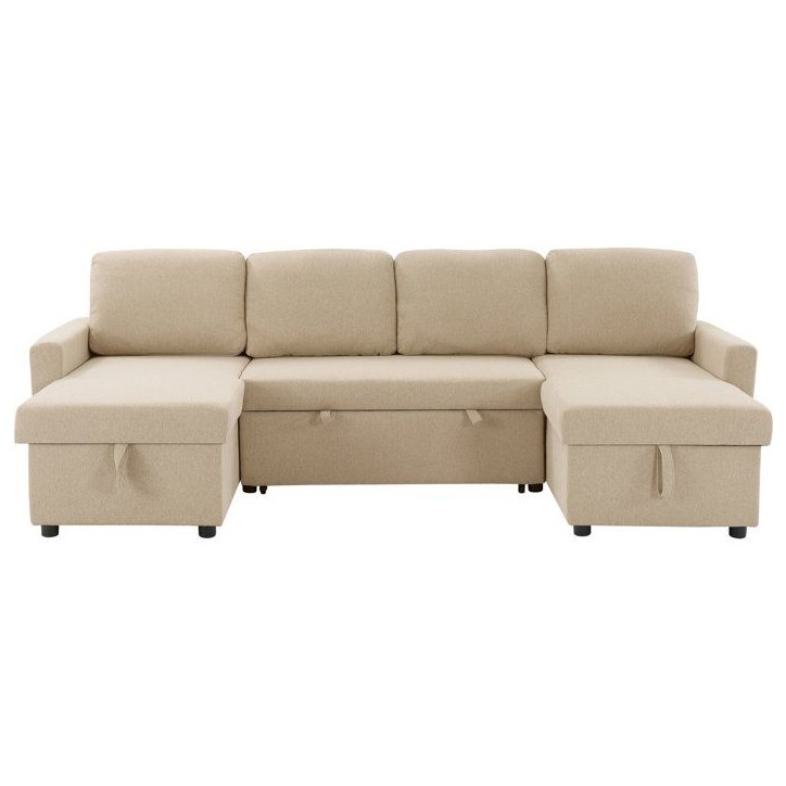 Canapé panoramique convertible - 4 places - MARCEL - Tissu Beige - 2 coffres - 265 x 140 x 87 cm Canapé panoramique convertible - 4 places - MARCEL - Tissu Beige - 2 coffres - 265 x 140 x 87 cm