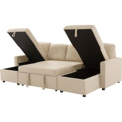 Canapé panoramique convertible - 4 places - MARCEL - Tissu Beige - 2