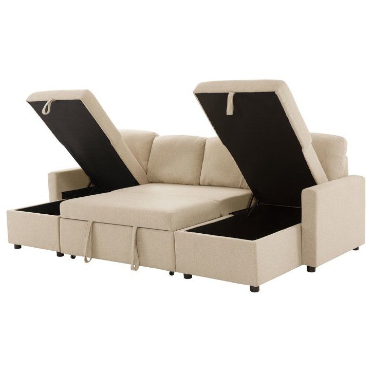 Canapé panoramique convertible - 4 places - MARCEL - Tissu Beige - 2 coffres - 265 x 140 x 87 cm Canapé panoramique convertible - 4 places - MARCEL - Tissu Beige - 2 coffres - 265 x 140 x 87 cm