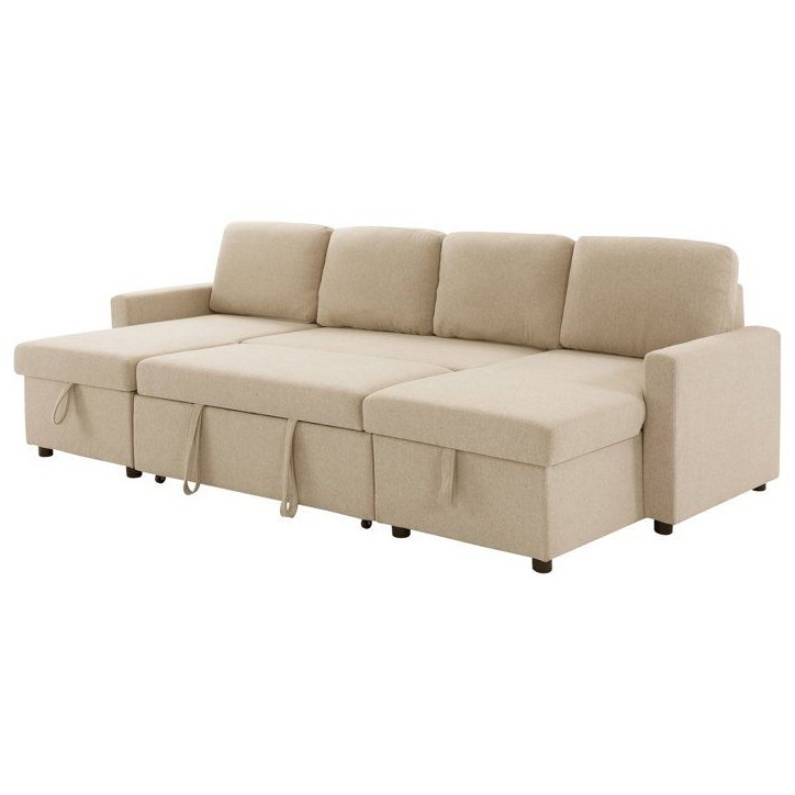Canapé panoramique convertible - 4 places - MARCEL - Tissu Beige - 2 coffres - 265 x 140 x 87 cm Canapé panoramique convertible - 4 places - MARCEL - Tissu Beige - 2 coffres - 265 x 140 x 87 cm