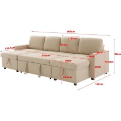 Canapé panoramique convertible - 4 places - MARCEL - Tissu Beige - 2