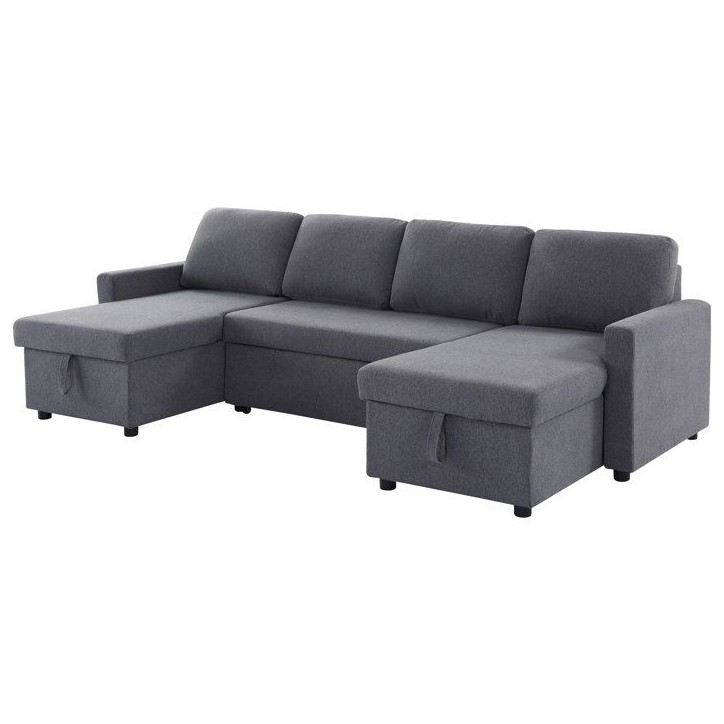 Canapé panoramique convertible - 4 places - MARCEL - Tissu Gris anthracite - 2 coffres - 265 x 140 x 87 cm Canapé panoramique convertible - 4 places - MARCEL - Tissu Gris anthracite - 2 coffres - 265 x 140 x 87 cm