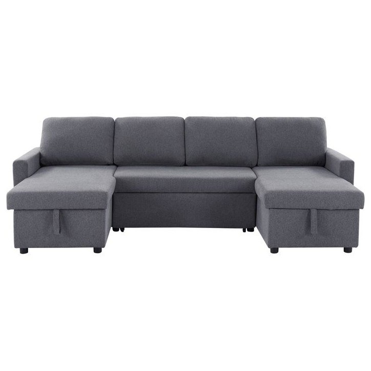 Canapé panoramique convertible - 4 places - MARCEL - Tissu Gris anthracite - 2 coffres - 265 x 140 x 87 cm Canapé panoramique convertible - 4 places - MARCEL - Tissu Gris anthracite - 2 coffres - 265 x 140 x 87 cm