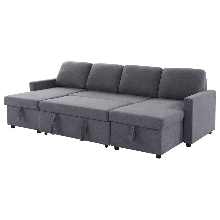 Canapé panoramique convertible - 4 places - MARCEL - Tissu Gris anthracite - 2 coffres - 265 x 140 x 87 cm Canapé panoramique convertible - 4 places - MARCEL - Tissu Gris anthracite - 2 coffres - 265 x 140 x 87 cm