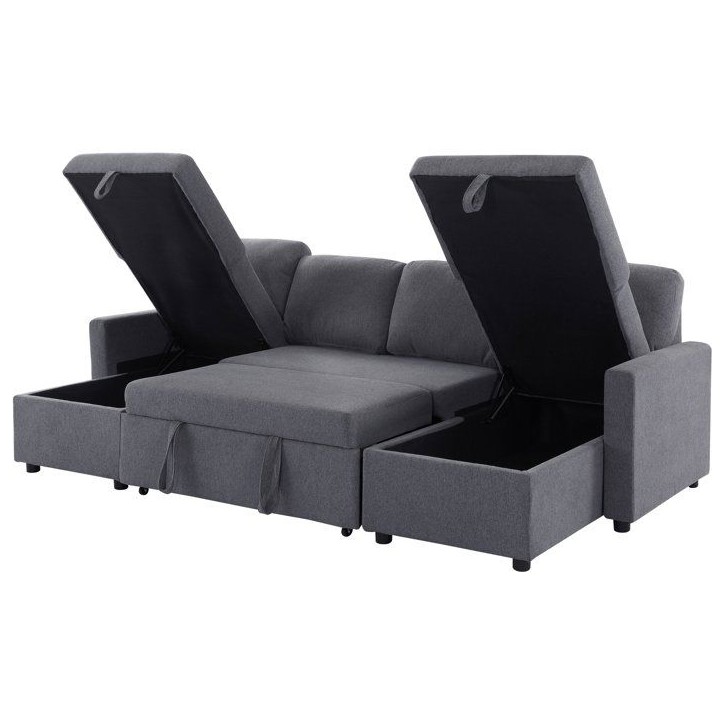Canapé panoramique convertible - 4 places - MARCEL - Tissu Gris anthracite - 2 coffres - 265 x 140 x 87 cm Canapé panoramique convertible - 4 places - MARCEL - Tissu Gris anthracite - 2 coffres - 265 x 140 x 87 cm