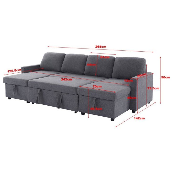 Canapé panoramique convertible - 4 places - MARCEL - Tissu Gris anthracite - 2 coffres - 265 x 140 x 87 cm Canapé panoramique convertible - 4 places - MARCEL - Tissu Gris anthracite - 2 coffres - 265 x 140 x 87 cm