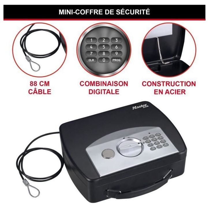Master Lock Petit coffre nomade a combinaison électronique P008EML Master Lock Petit coffre nomade a combinaison électronique P008EML