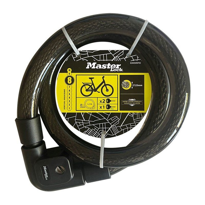 Antivol câble - MASTER LOCK - a clé - Câble 1 m - Acier tressé