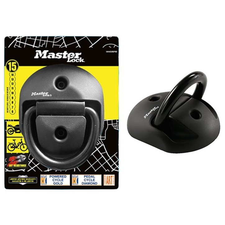 Piece d'ancrage - MASTER LOCK - Acier certifié - Montage sol ou mural - Noir