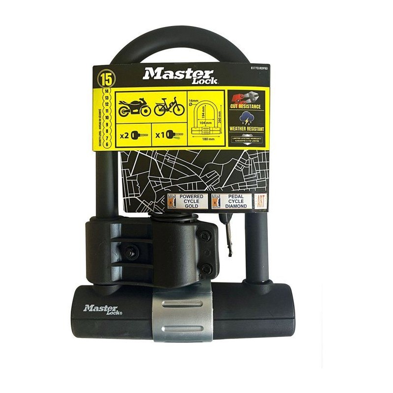 Antivol en U vélo - MASTER LOCK - Haute résistance - Support univers
