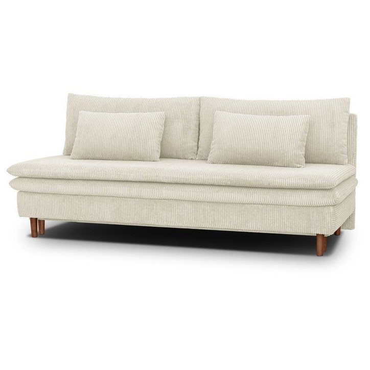 Canapé convertible - 3 places - MASSA - Tissu velours côtelé beige - Pieds bois massif - L 195 x H 82 x P 86 cm Canapé convertible - 3 places - MASSA - Tissu velours côtelé beige - Pieds bois massif - L 195 x H 82 x P 86 cm
