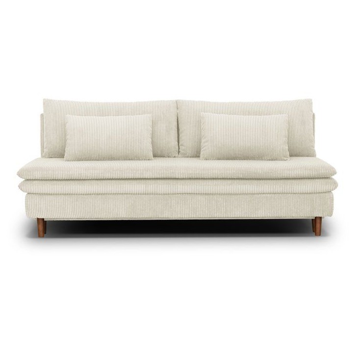 Canapé convertible - 3 places - MASSA - Tissu velours côtelé beige - Pieds bois massif - L 195 x H 82 x P 86 cm Canapé convertible - 3 places - MASSA - Tissu velours côtelé beige - Pieds bois massif - L 195 x H 82 x P 86 cm