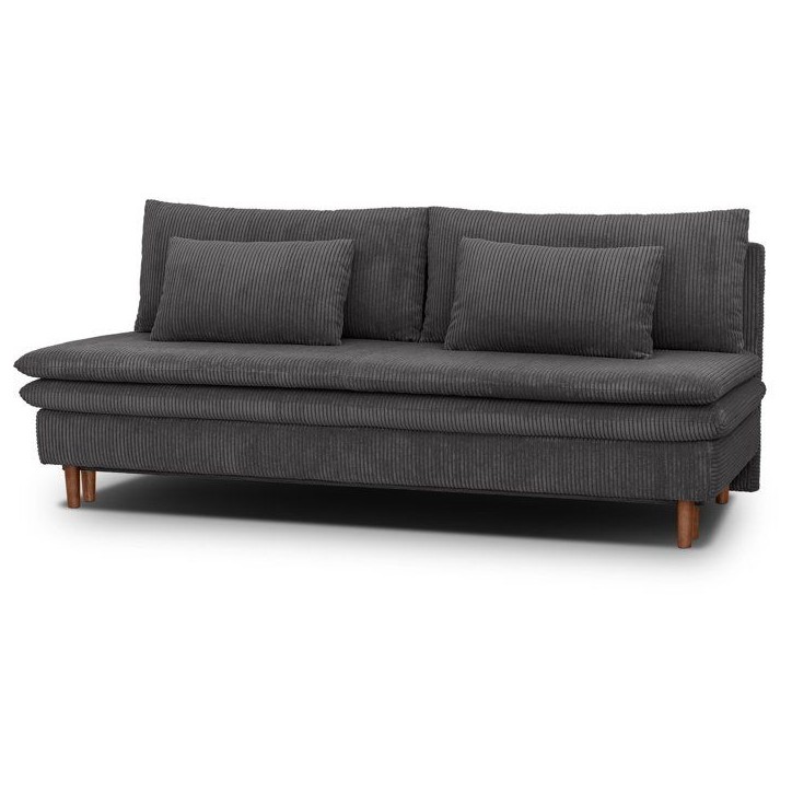 Canapé convertible - 3 places - MASSA - Tissu velours côtelé gris anthracite - Pieds bois massif - L 195 x H 82 x P 86 cm Canapé convertible - 3 places - MASSA - Tissu velours côtelé gris anthracite - Pieds bois massif - L 195 x H 82 x P 86 cm