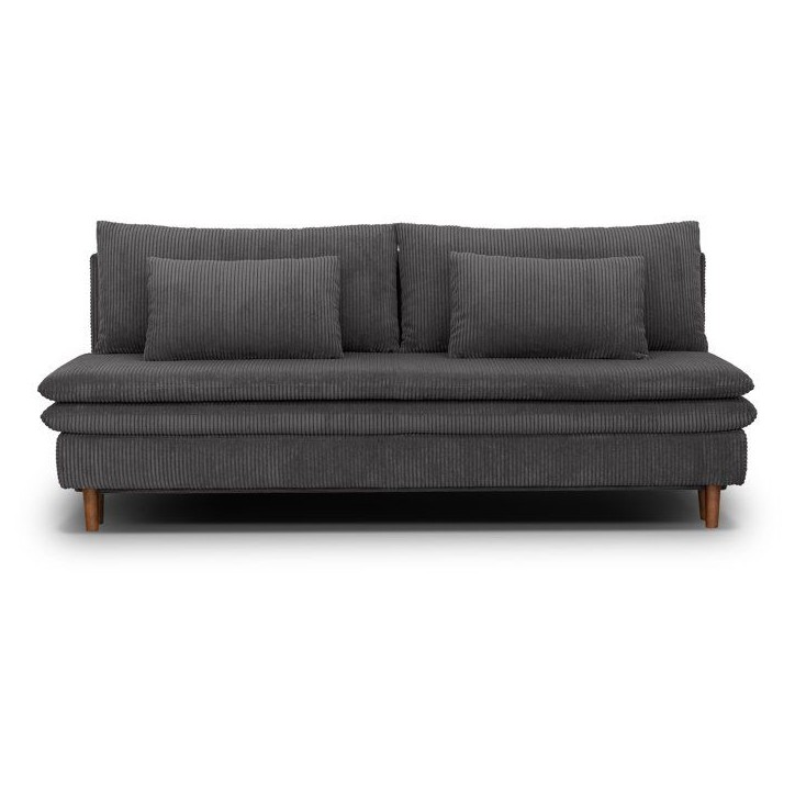 Canapé convertible - 3 places - MASSA - Tissu velours côtelé gris anthracite - Pieds bois massif - L 195 x H 82 x P 86 cm Canapé convertible - 3 places - MASSA - Tissu velours côtelé gris anthracite - Pieds bois massif - L 195 x H 82 x P 86 cm