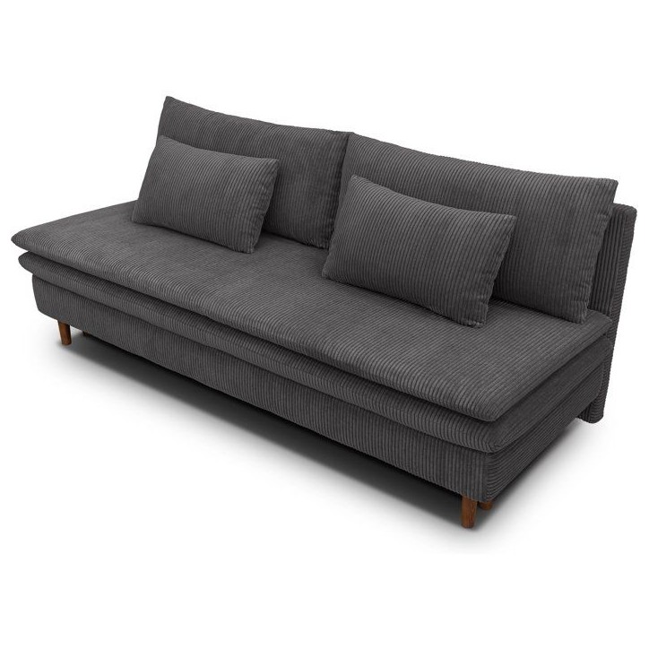 Canapé convertible - 3 places - MASSA - Tissu velours côtelé gris anthracite - Pieds bois massif - L 195 x H 82 x P 86 cm Canapé convertible - 3 places - MASSA - Tissu velours côtelé gris anthracite - Pieds bois massif - L 195 x H 82 x P 86 cm