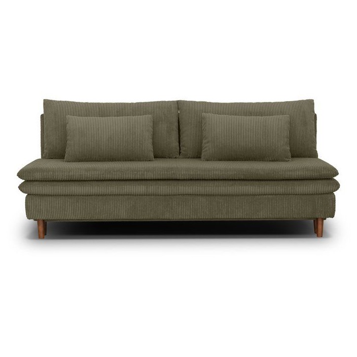 Canapé convertible - 3 places - MASSA - Tissu velours côtelé vert kaki - Pieds bois massif - L 195 x H 82 x P 86 cm Canapé convertible - 3 places - MASSA - Tissu velours côtelé vert kaki - Pieds bois massif - L 195 x H 82 x P 86 cm