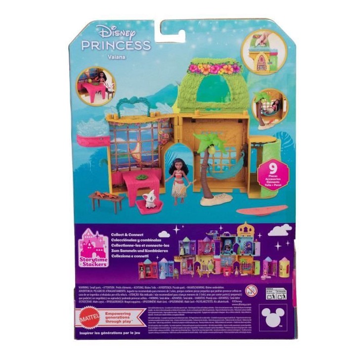 Disney Vaiana Histoires a empiler Coffret de maison de poupée avec une petite poupée Vaiana, 1 ami animal et 9 accessoires - M Disney Vaiana Histoires a empiler Coffret de maison de poupée avec une petite poupée Vaiana, 1 ami animal et 9 accessoires - M