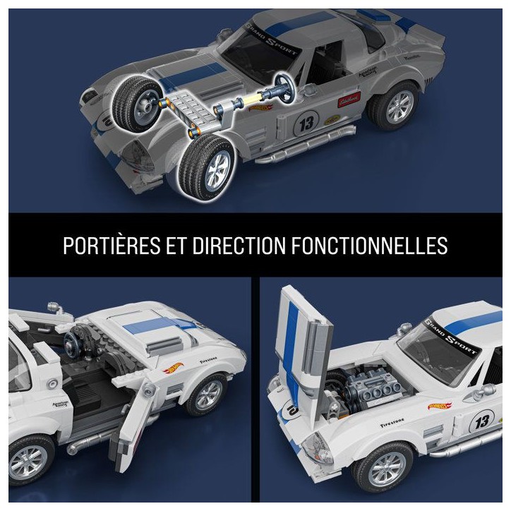 Hot Wheels - Coffret de Construction Corvette Grand Sport - Avec 918 pieces - Mattel Brick Shop - JGR31 Hot Wheels - Coffret de Construction Corvette Grand Sport - Avec 918 pieces - Mattel Brick Shop - JGR31