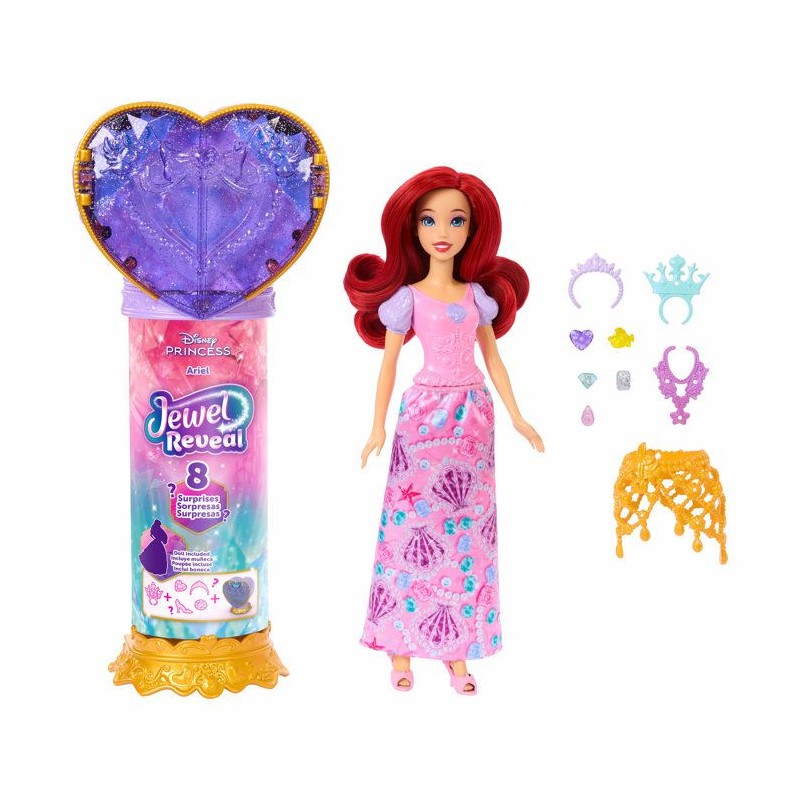 Poupée Jewel Reveal Ariel, Accessoires avec 8 surprises, 1 boîte a b
