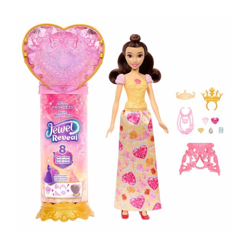 Poupée Jewel Reveal Belle, Accessoires avec 8 surprises, 1 boîte a b
