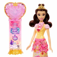 Poupée Jewel Reveal Belle, Accessoires avec 8 surprises, 1 boîte a bijoux en forme de coeur, 1 bague pour enfant et 9 élémen