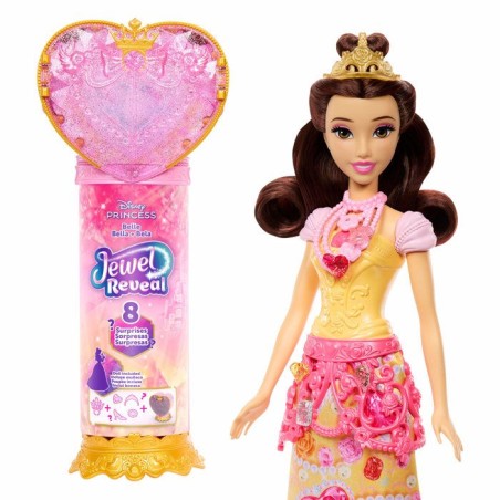 Poupée Jewel Reveal Belle, Accessoires avec 8 surprises, 1 boîte a bijoux en forme de coeur, 1 bague pour enfant et 9 élémen