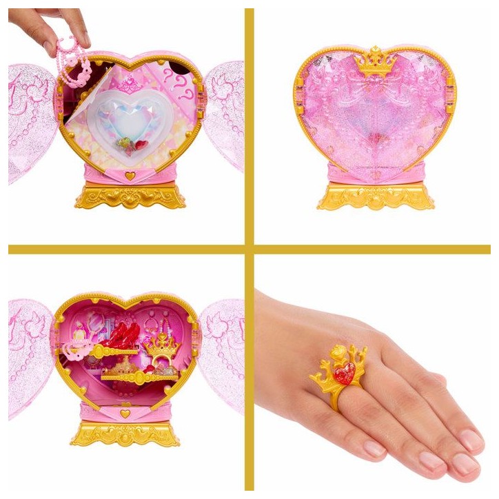 Poupée Jewel Reveal Belle, Accessoires avec 8 surprises, 1 boîte a bijoux en forme de coeur, 1 bague pour enfant et 9 élémen Poupée Jewel Reveal Belle, Accessoires avec 8 surprises, 1 boîte a bijoux en forme de coeur, 1 bague pour enfant et 9 élémen