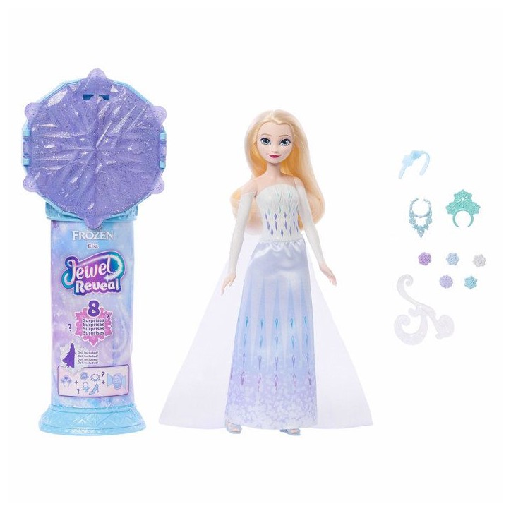 Poupée Jewel Reveal Elsa, La Reine des Neiges, accessoires avec 8 surprises, 1 boîte a bijoux en forme de flocon de neige, 1 b Poupée Jewel Reveal Elsa, La Reine des Neiges, accessoires avec 8 surprises, 1 boîte a bijoux en forme de flocon de neige, 1 b