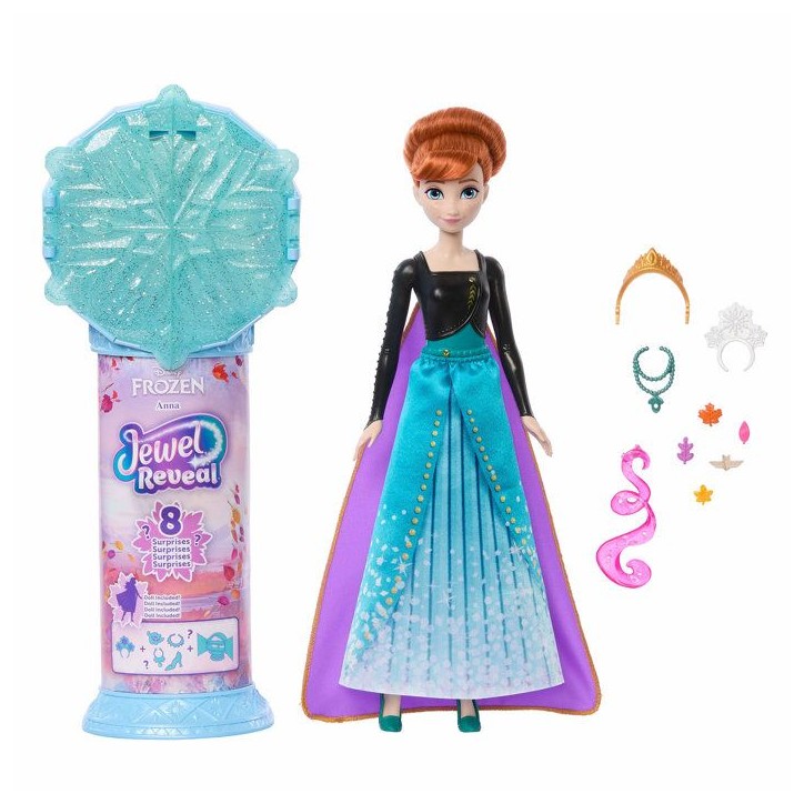 Poupée Jewel Reveal Anna, La Reine des Neiges, accessoires avec 8 surprises, 1 boîte a bijoux en forme de flocon de neige, 1 b Poupée Jewel Reveal Anna, La Reine des Neiges, accessoires avec 8 surprises, 1 boîte a bijoux en forme de flocon de neige, 1 b