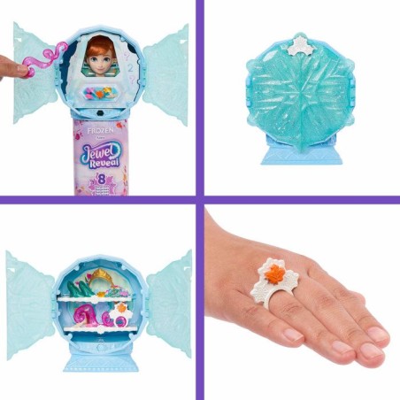 Poupée Jewel Reveal Anna, La Reine des Neiges, accessoires avec 8 surprises, 1 boîte a bijoux en forme de flocon de neige, 1 b