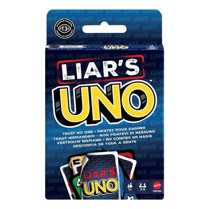 UNO Liar's - Jeu de cartes pour adultes, enfants, familles - Jeu d'astuce et de bluff - Mattel Games - JLH43 - 7 ans et + UNO Liar's - Jeu de cartes pour adultes, enfants, familles - Jeu d'astuce et de bluff - Mattel Games - JLH43 - 7 ans et +