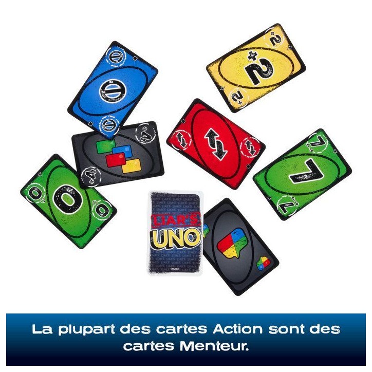 UNO Liar's - Jeu de cartes pour adultes, enfants, familles - Jeu d'astuce et de bluff - Mattel Games - JLH43 - 7 ans et + UNO Liar's - Jeu de cartes pour adultes, enfants, familles - Jeu d'astuce et de bluff - Mattel Games - JLH43 - 7 ans et +