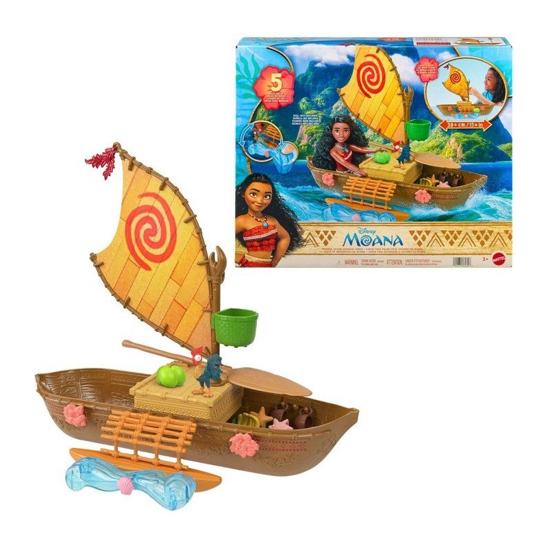 Coffret La Grande Pirogue de Vaiana avec 5 Zones de Jeu, 9 Accessoires