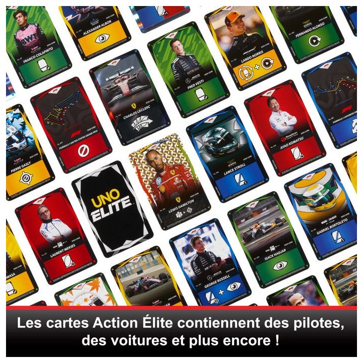 UNO Élite Formula 1 Édition - Jeu de cartes - Avec 4 boosters - Mattel Games - JLV42 - 7 ans et + UNO Élite Formula 1 Édition - Jeu de cartes - Avec 4 boosters - Mattel Games - JLV42 - 7 ans et +